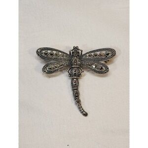 Vintage Sterling Silver Mossiante 925 Dragonfly Pin Back Brooch 2.5"x2"